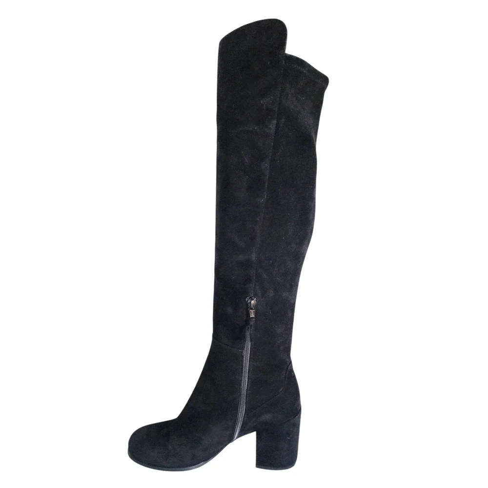 Stuart Weitzman Alljack Black Suede Over The Knee Block Heel Boots Womens 37.5